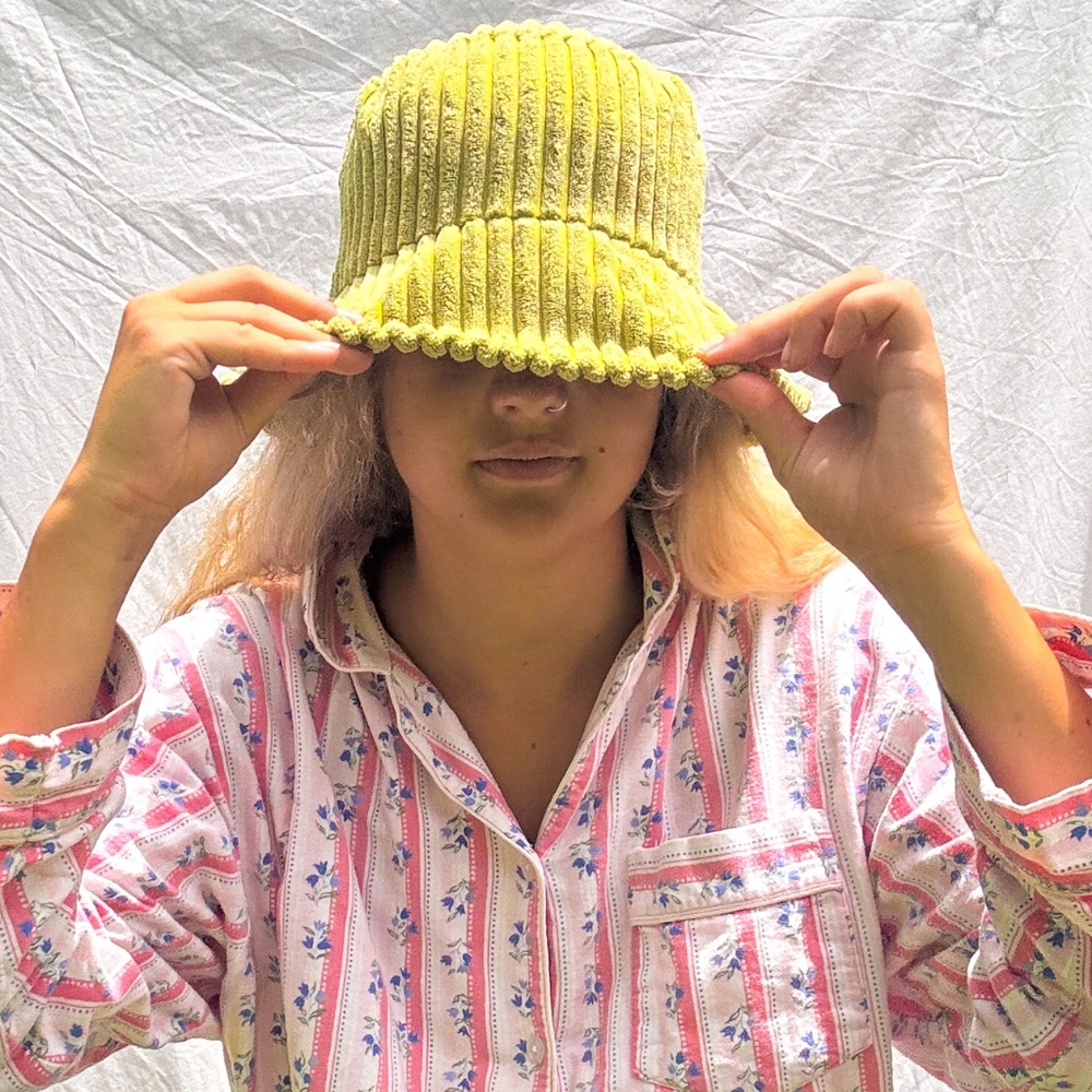90s Y2K lime mint green corduroy bucket hat